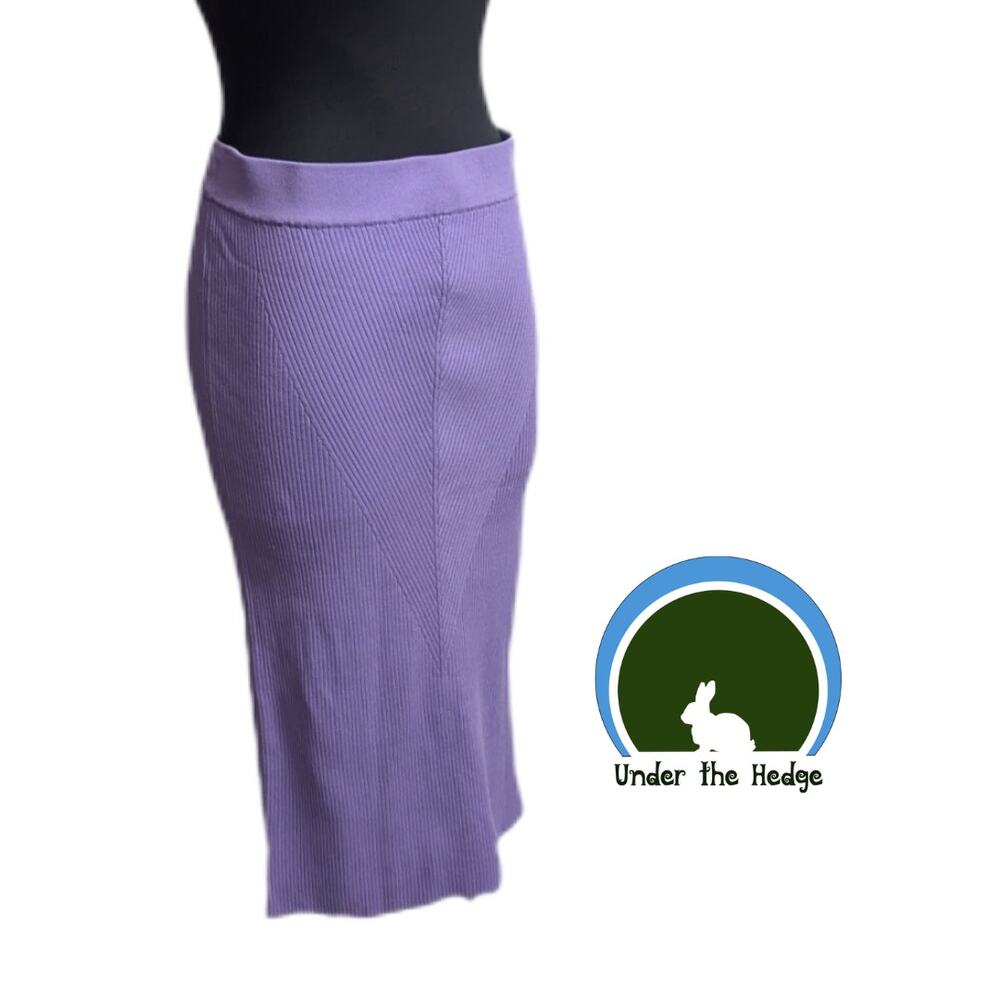 NWT Eva Mendes Purple Ribbed Knit Midi Pencil Wiggle Skirt Large Bodycon K1